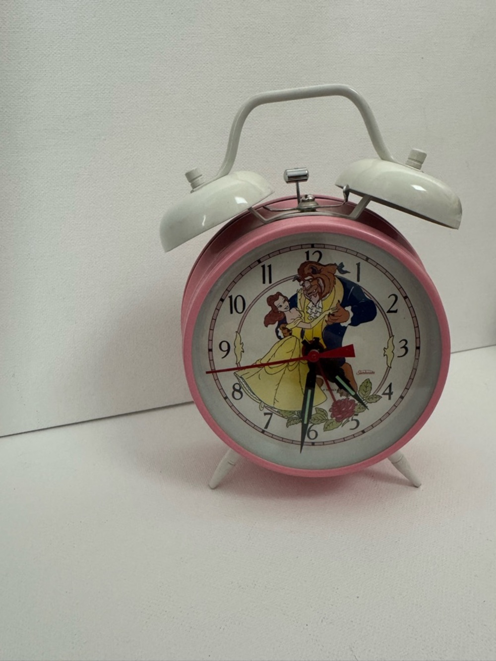 Pink Retro Twin Bell Alarm Clock with Animated Dance Scene